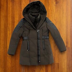 SAKI Brown Faux Leather Belted Winter Coat Jacket Size Small